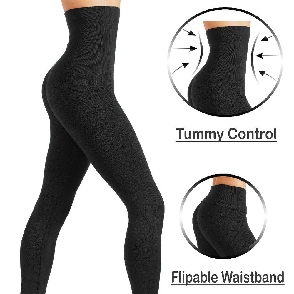 High elastic waistband fleece leggings